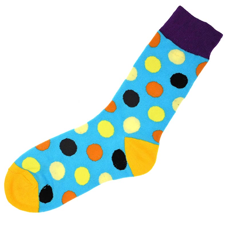 Hellblaue Socke mit farbigen Punkten