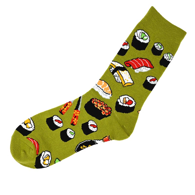 Grüne Socke mit Sushi Motiv